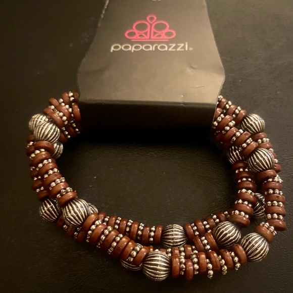 Earthy Brown and Silver Elastic Stretchy Bracelet NWT - Picture 3 of 6